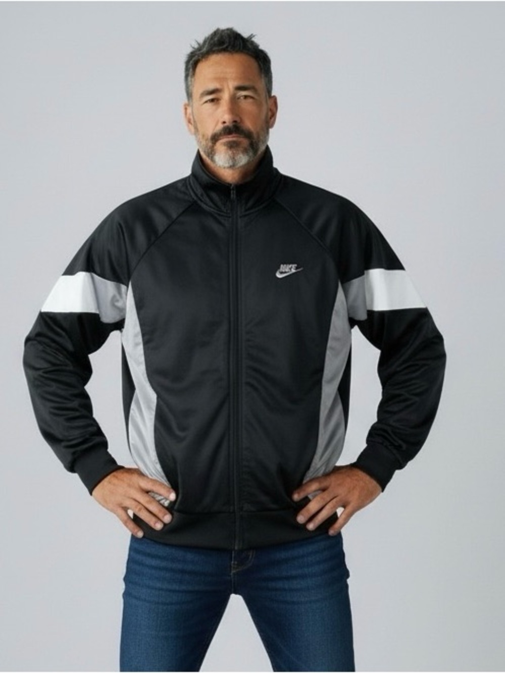 Vintage 90s Nike Grey Tag Track Jacket Mens XL Black Grey White Full Zip